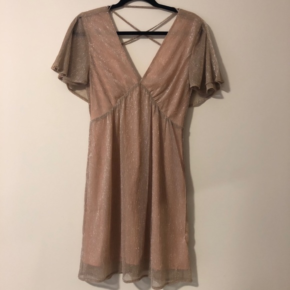Pink Short Sleeved Deep V-neck Dress - Picture 1 of 5